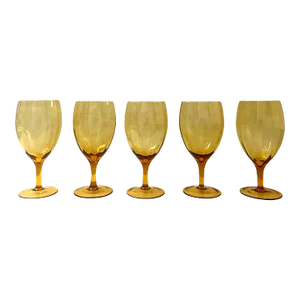 Vintage Mid Century Modern Empoli Amber Glass Goblets, Italian- Set of 5