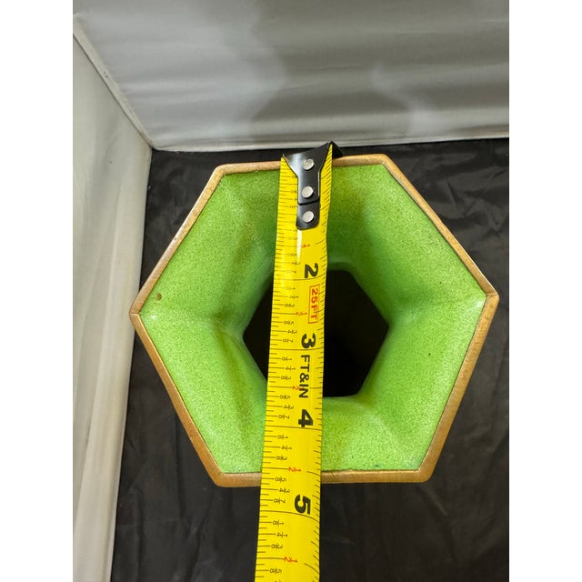 Green Antique Chinese Canton Enamel 17” Hexagonal Vase: Court Ladies & Wisteria For Sale - Image 8 of 9