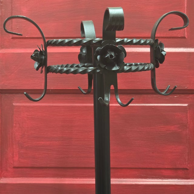 Black 1920s French Art Deco Wrought Iron Hall Tree Hat Coat & Cane Umbrella Stand For Sale - Image 8 of 11