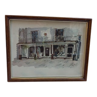 Small Vintage Framed Eric Adams Watercolor - Historic 48 the Pantiles, Tunbridge Wells For Sale