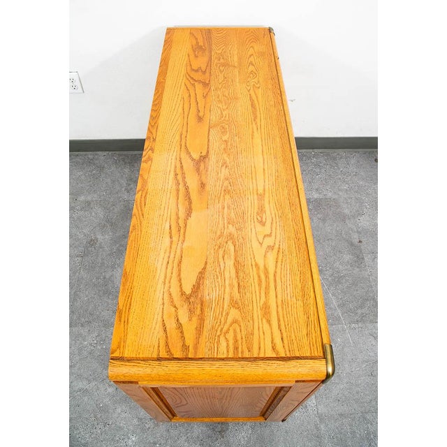 Mid Century Modern Credenza Dresser Cabinet Solid Oak 3 Drawer Wood Brass Trim For Sale - Image 4 of 12
