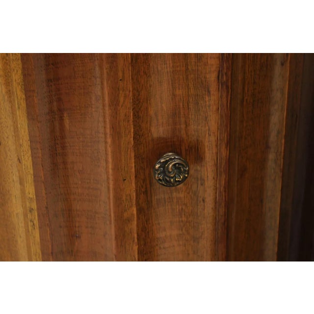 Wood French Empire Round Marble Top Mahogany Column Pedestal Cabinet End Table Pair For Sale - Image 7 of 12