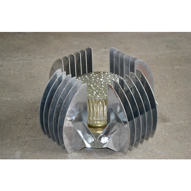 1980s Brutalist Aluminium Ceiling Light with Handmade Textured Glass, 1980 For Sale - Image 5 of 14
