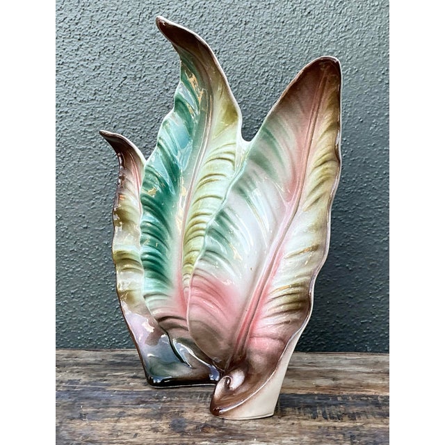Vintage 1950s Glazed Ceramic Leaf Light For Sale - Image 10 of 12