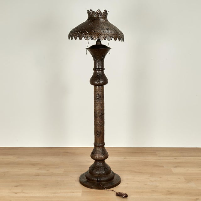 Metal Antique Moroccan Brass Floor Lamp For Sale - Image 7 of 7
