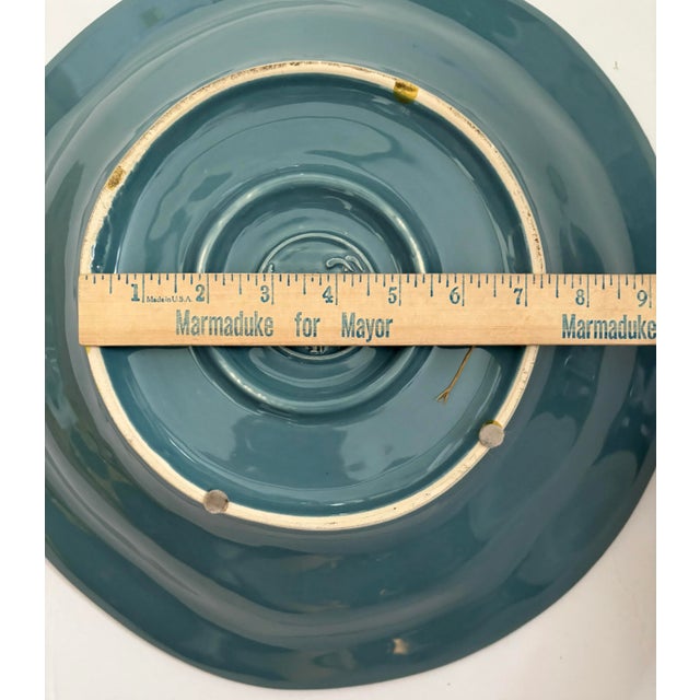 Late 20th Century La Ceramica Embossed Large 16” Robin Egg Blue Serving Bowl, Made in Italy For Sale - Image 4 of 9
