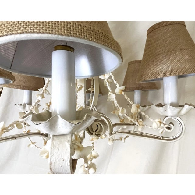 Antique Coastal Cottage 6-Light Iron Chandelier With Seashell Adornments For Sale - Image 9 of 12