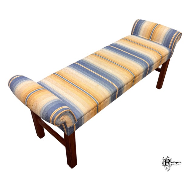 Vintage Traditional Chippendale Style Mahogany Frame Upholstered Bench For Sale In Greensboro - Image 6 of 8