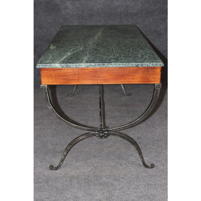 Brown Regency Style Verdi Marble Top Desk With Forged Iron Base For Sale - Image 8 of 10