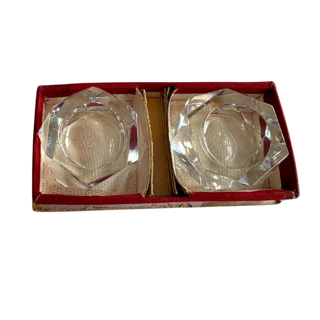 1950s Baccarat Cut Crystal Salt Cellars Salerons Pair With Original Box For Sale - Image 6 of 6