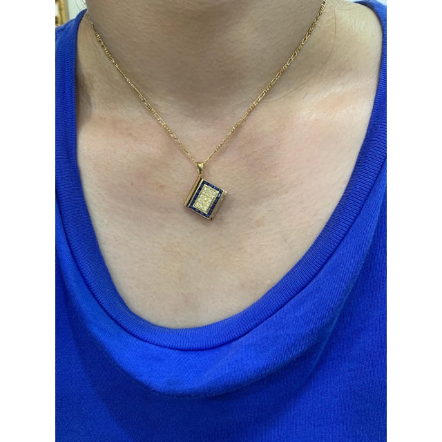 Sapphire & Diamond Photo Frame Book Pendant 8 Mother of Pearl Leaves 18K Gold For Sale - Image 11 of 18