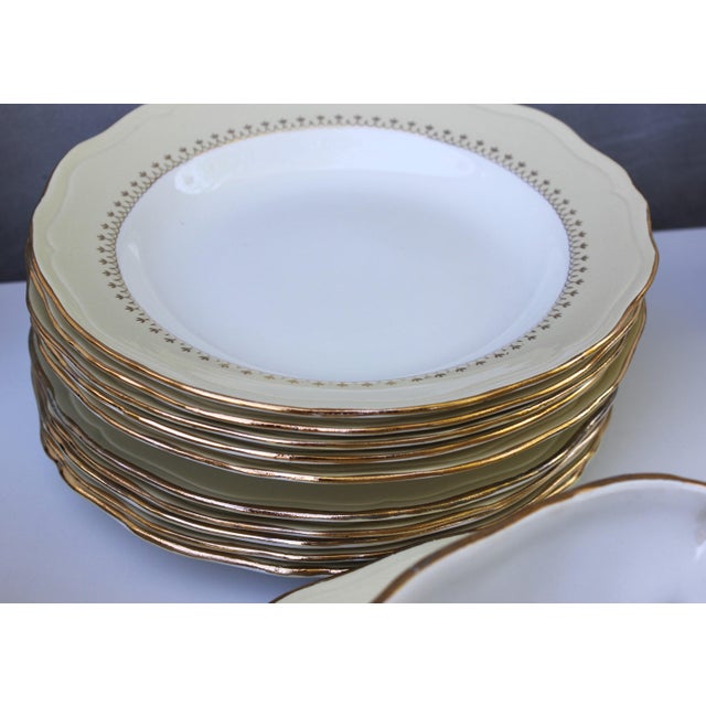French Porcelain Gold Detailing Lamandinoise Dinner Service, 1970s, Set of 12 For Sale - Image 3 of 13