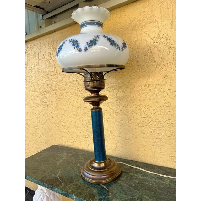 Blue Mid 20th Century Glass Shade Lamp For Sale - Image 8 of 10