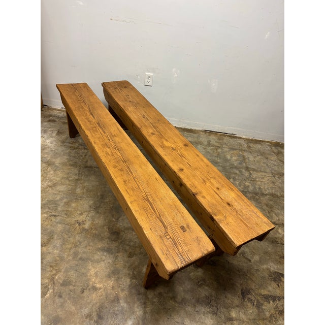 Antique English Pine Benches - A Pair For Sale - Image 4 of 8