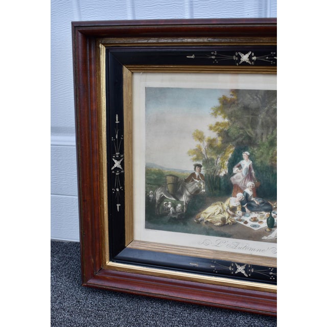 Antique Lithograph Walnut Ebonized Victorian Style Frame Rococo Style Print For Sale - Image 10 of 16
