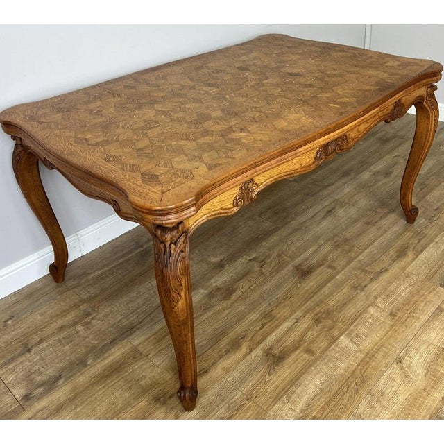 French Louis XVI Extendable Dining Table in Carved Oak For Sale - Image 3 of 15