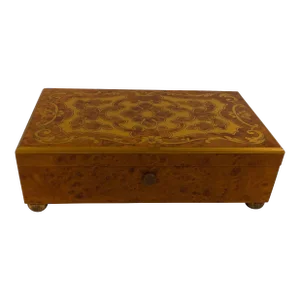 Classic Burl Walnut with Inlaid Brass Swiss Music Box