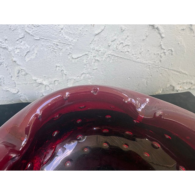 Ruby Red Large Handblown Ruby Red Controlled Bubble Glass Ashtray / Art Glass Catchall Bowl For Sale - Image 8 of 8