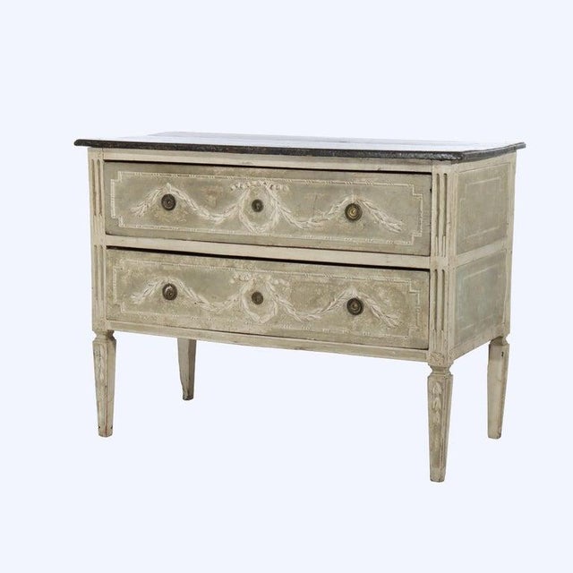 French Antique French Classical 2-Drawer Commode With Carved Laurel Garland 17th/18thC For Sale - Image 3 of 18