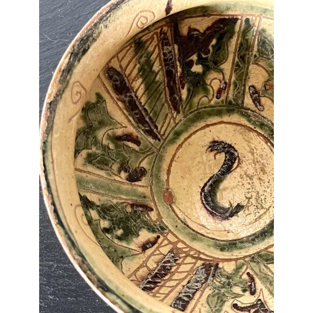 Antique Islamic Ceramic Glazed Splashed and Sgraffito Decoration Bowl For Sale In Atlanta - Image 6 of 13