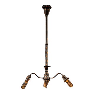 Early 20th Century Triple-Arm Japanned Copper Gooseneck Chandelier For Sale