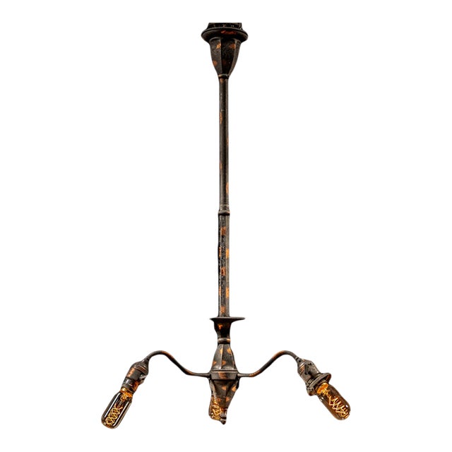 Early 20th Century Triple-Arm Japanned Copper Gooseneck Chandelier For Sale