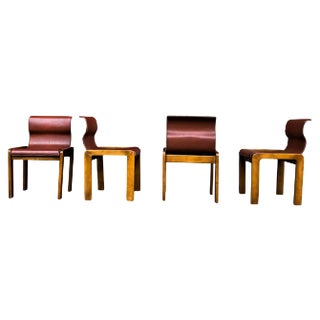 Leather & Plywood Dining Chairs by Tobia & Afra Scarpa, 1966, Set of 4 For Sale