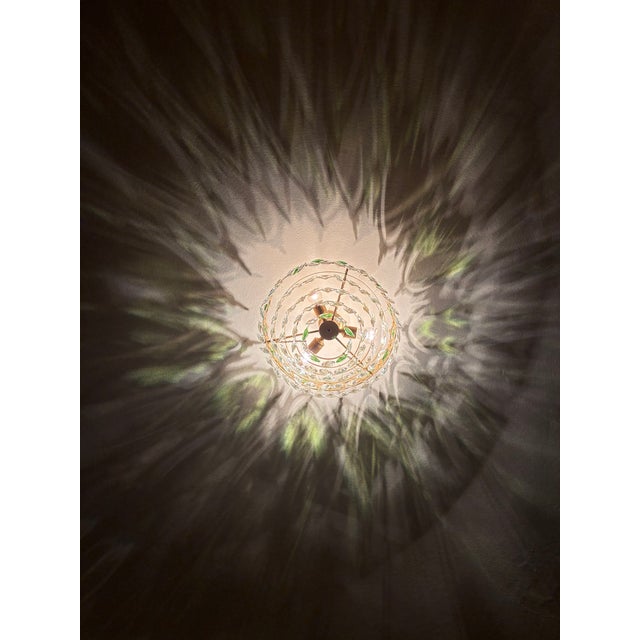 Vintage Emerald Green & Clear Crystal Crown Flush Mount Chandelier – 3 Light For Sale - Image 17 of 17