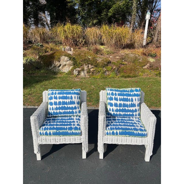 Early 21st Century Pair of White Wicker Club Chairs For Sale - Image 5 of 18