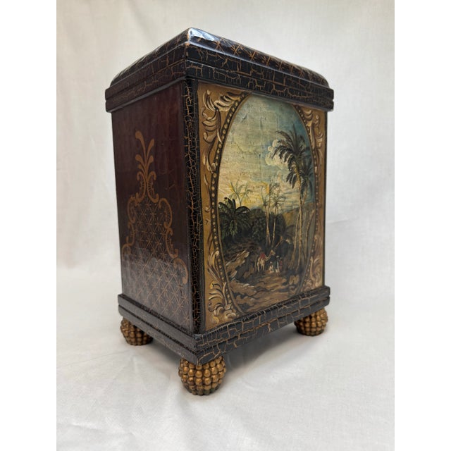 Spanish Colonial John Richard Hand Painted Rectangle Wooden Vase For Sale - Image 10 of 12