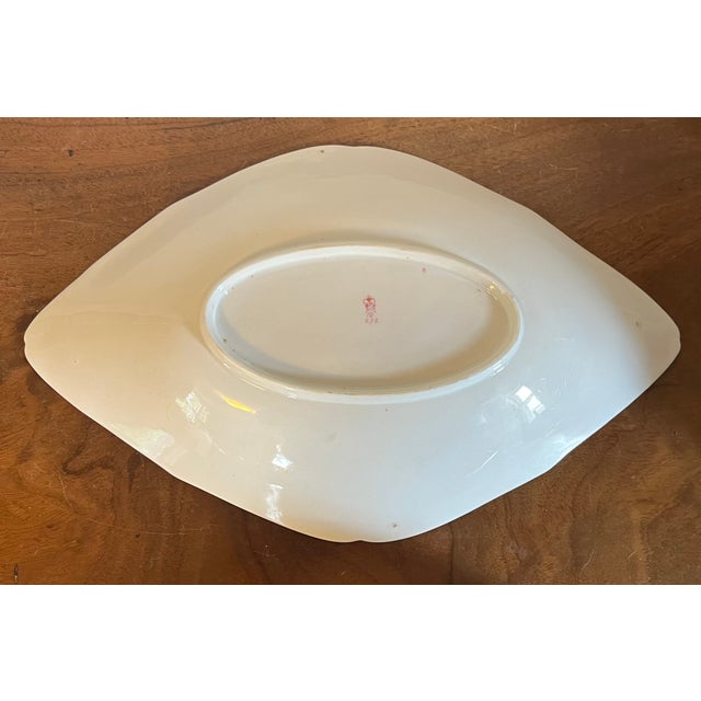 Large Antique Early 19th Century English George III Derby Porcelain Navette Shape Dishes With Yellow Border Circa 1800 - A Pair For Sale - Image 10 of 13