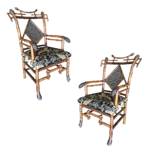 Late Victorian Aesthetic Movement Bamboo Chippendale Salon Chairs, Pair
