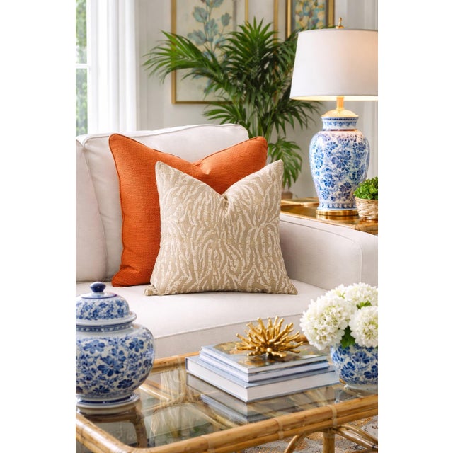 A beautifully crafted decorative pillow featuring a neutral woven zebra animal print in soft taupe, warm gray, ivory and a...