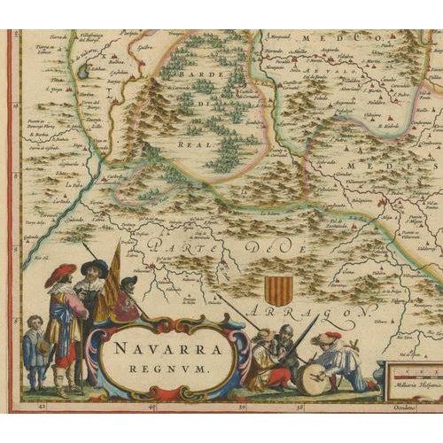 Blaeu Map of Navarre Navarre Regnum, 1642 For Sale - Image 6 of 9