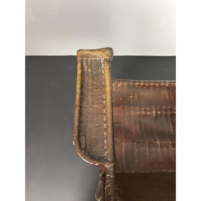 1920s Art Deco Wabi Sabi Colonial Rattan and Faux Leather Oil Cloth Armchair, 1920s For Sale - Image 5 of 18
