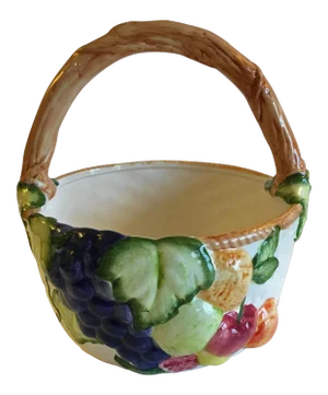 1990s Cottage Ceramic Fruit and Floral Basket
