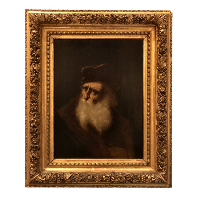 After Rembrandt Style, Portrait, Oil on Panel, 19th Century, Framed For Sale