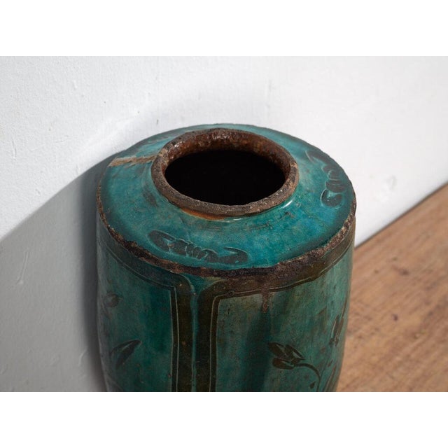 Antique Green Ceramic Vase For Sale - Image 3 of 6