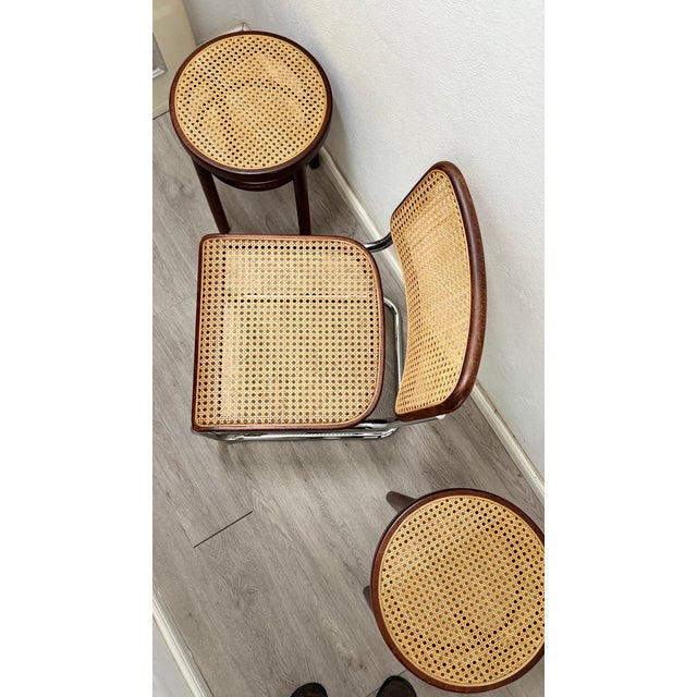 Bentwood Stools 214 with Viennese Wickerwork on Brown Wood by Thonet Brothers for Thonet, 1981, Set of 2 For Sale - Image 14 of 18