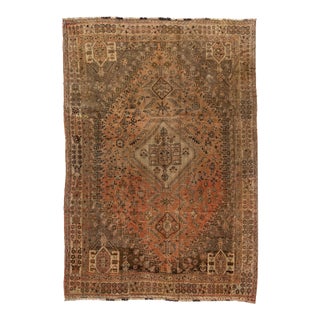 1960s Vintage Handmade Shiraz Rust Medallion Wool Rug For Sale