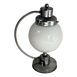 Art Deco Style Table Lamp with Opaline Glass & Metal Base For Sale