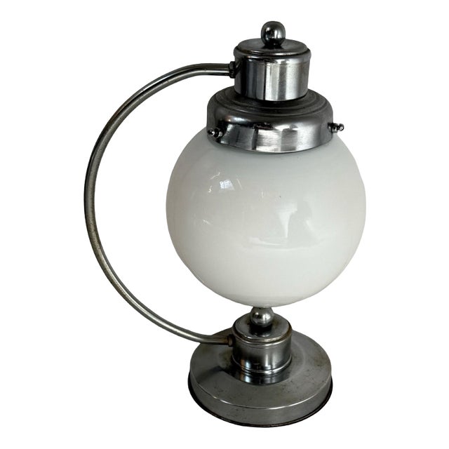 Art Deco Style Table Lamp with Opaline Glass & Metal Base For Sale