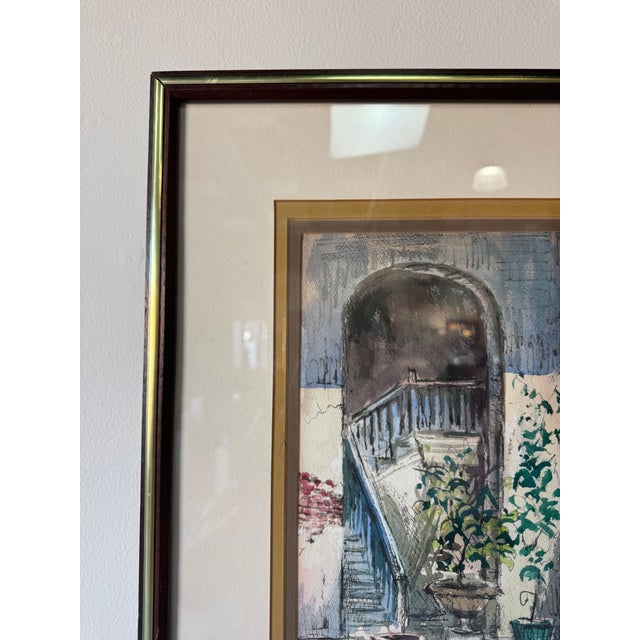 Impressionist Vintage Impressionist Courtyard Still Life Watercolor on Paper – Framed For Sale - Image 3 of 13