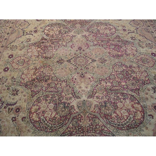 1880s Ivory Antique Classic Floral Medallion Design Fine Kerman Oversized Rug For Sale In New York - Image 6 of 6