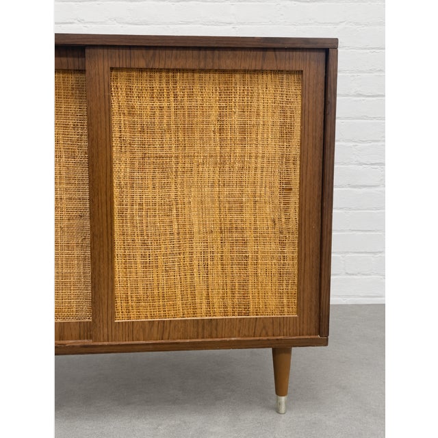 Brown Mid Century Modern Caned Front Jr. Credenza | Small Storage Cabinet, C. 1950's For Sale - Image 8 of 12