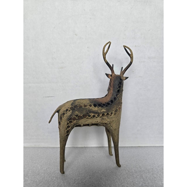 Mid 20th Century Vintage Indian Dhokra Brass Deer Sculpture For Sale - Image 5 of 9