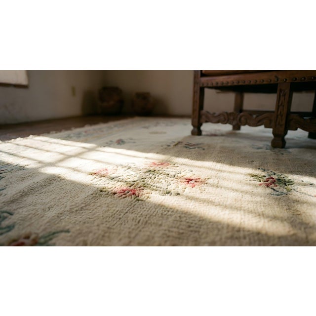 Ivory Ivory Background Color Delicate Details Floral in a Medallion Design Antique Chinese Peking Rug For Sale - Image 8 of 9