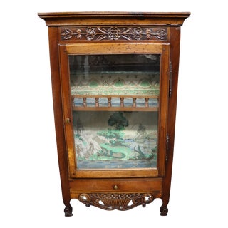 Carved /Wallpapered Medicine Cabinet For Sale