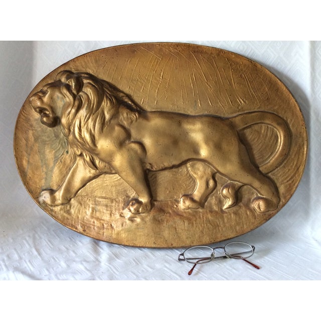 Victorian Antique Metal Plaque of a Lion, Home or Garden, Architectural For Sale - Image 3 of 5