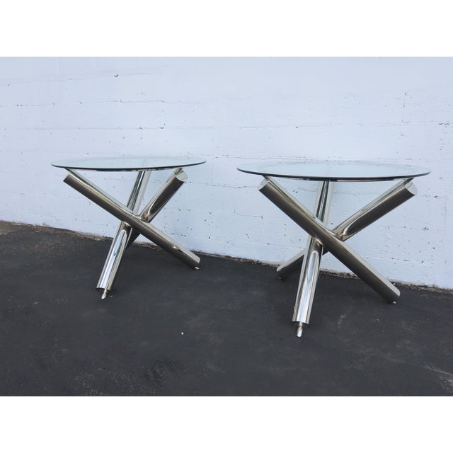 Milo Baughman Style Chrome Glass Top Jax Tables a Pair 6571 For Sale In Miami - Image 6 of 18